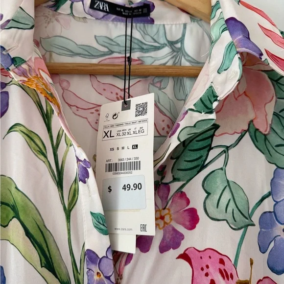 NWT Zara Ladies Multicolor Floral Shirt Dress with Belt Sz XL - Picture 4 of 8